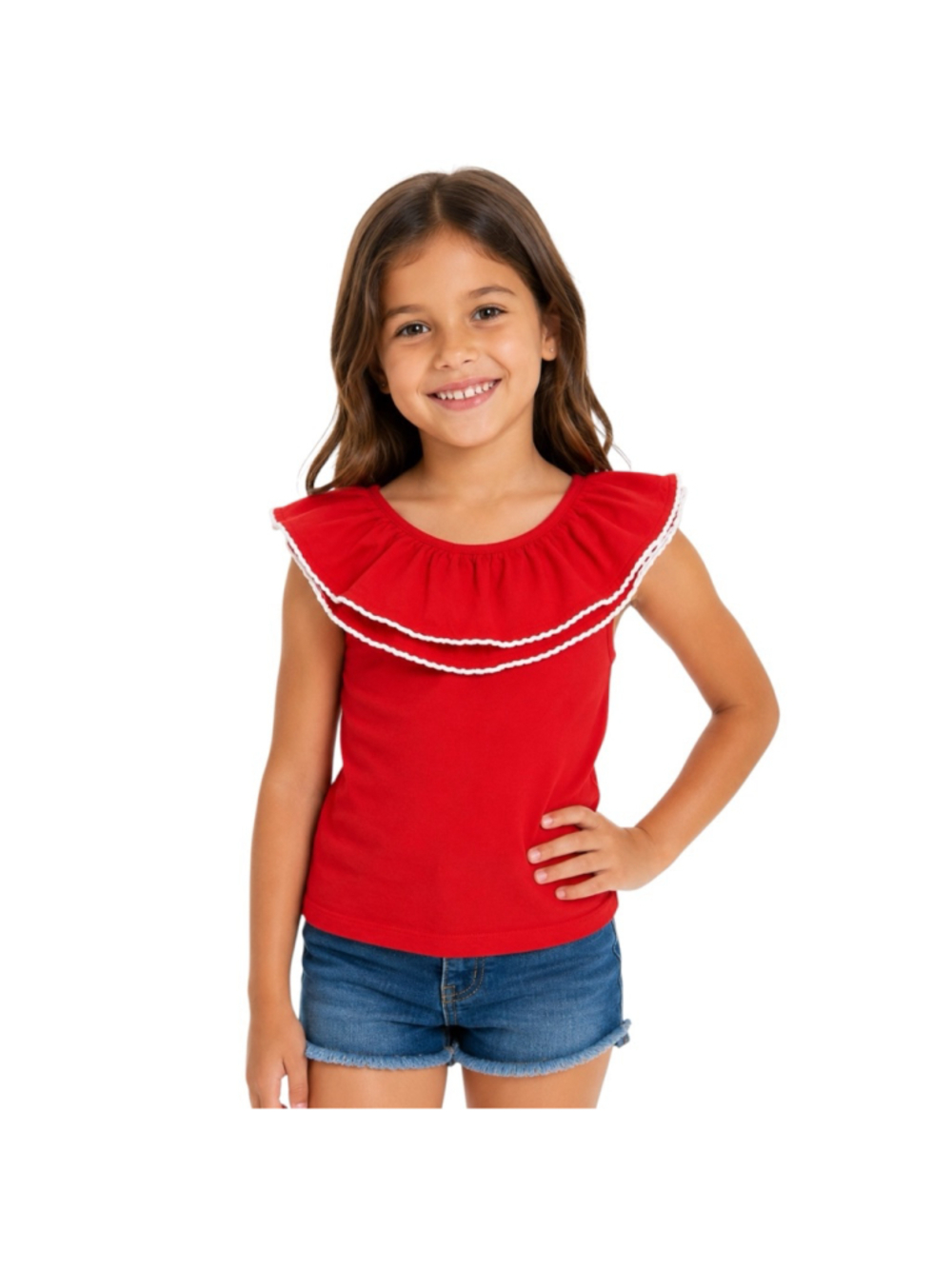 Janie and Jack Red Ruffle Collar Top Size 7 Girls Holiday Patriotic
